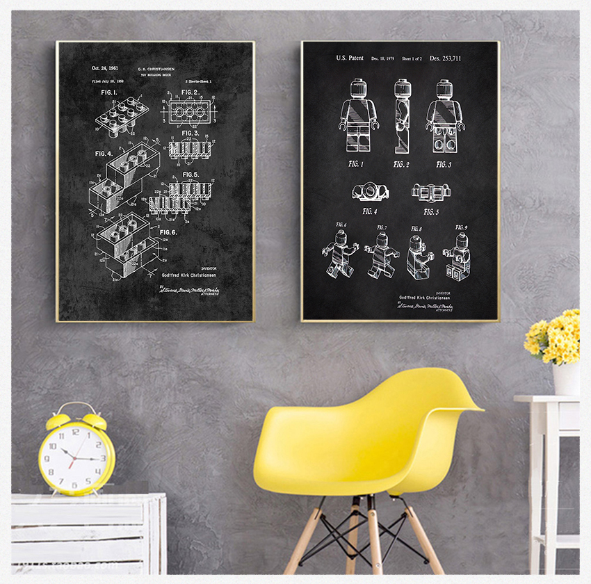 Retro Gaming Lego - Kids Room Decor Vintage Blueprint Canvas